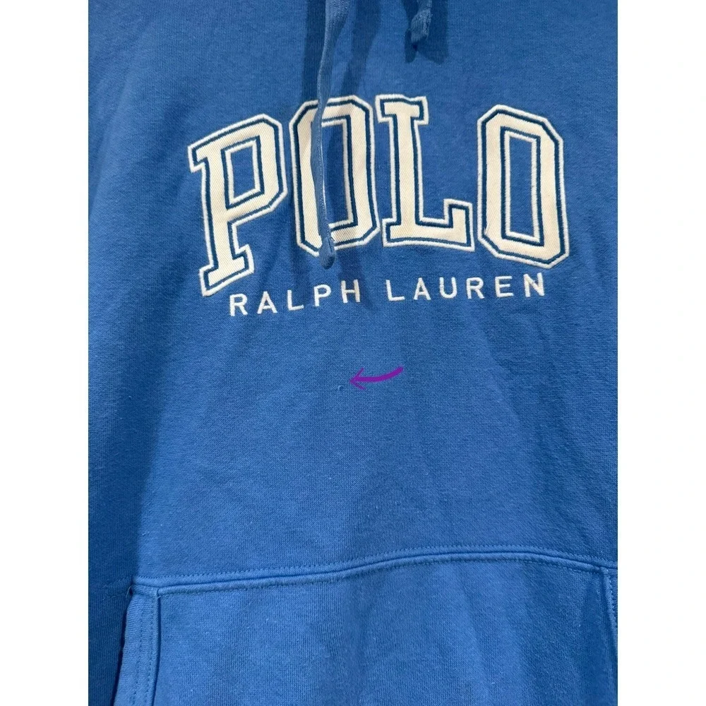Polo Ralph Lauren Mens Blue Spellout Fleece Hoodie Sweatshirt Size Medium